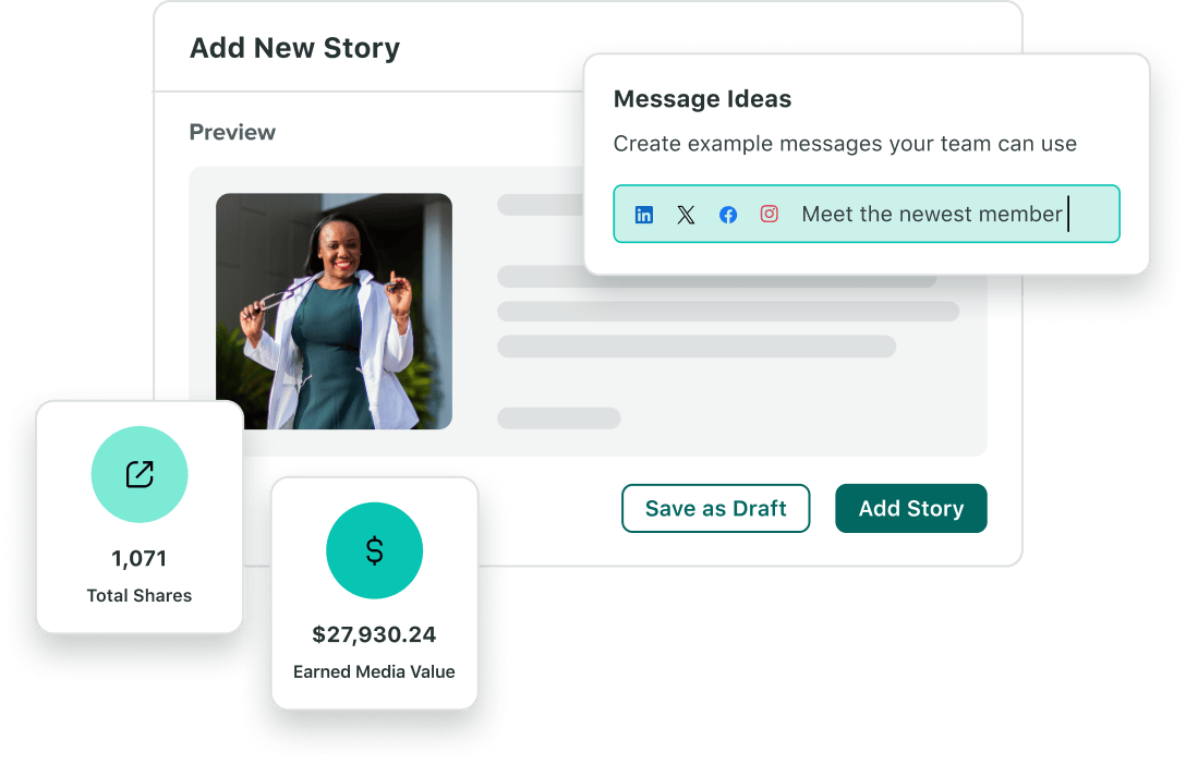 Employee Advocacy by Sprout Social's Add New Story feature. 