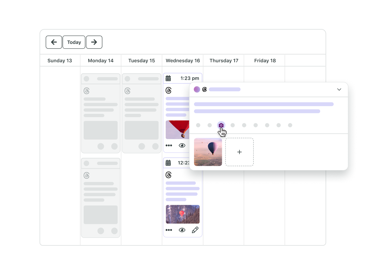 La interfaz de usuario del producto muestra cómo programar una publicación de Threads en Sprout Social.